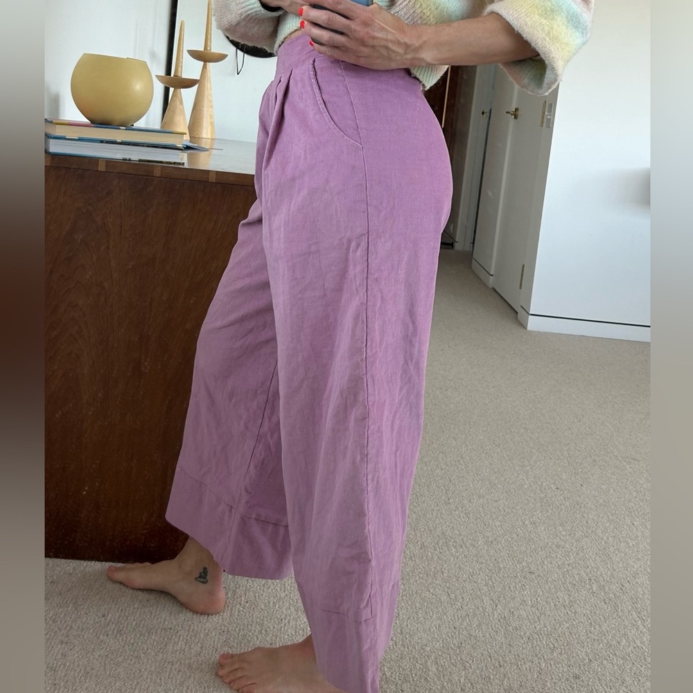Light purple micro cord wide-leg pants